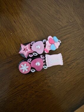 Pink handmade junked Heart & Bow Hair Clips